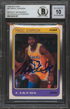 Lakers Magic Johnson Signed 1988 Fleer #67 Card Auto Graded Gem 10! BAS Slabbed