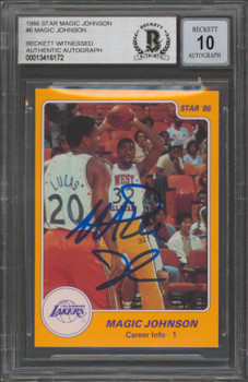 Lakers Magic Johnson Signed 1986 Star MJ #6 Card Auto Graded 10! BAS Slabbed