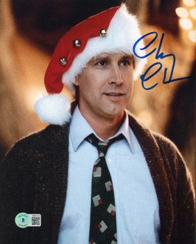 Chevy Chase Christmas Vacation Signed 8x10 Vertical Santa Hat Photo BAS Witness