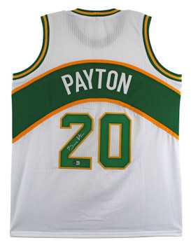 Gary Payton Authentic Signed White Pro Style Jersey Autographed BAS Witnessed