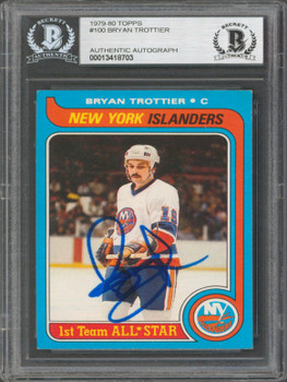 Islanders Bryan Trottier Authentic Signed 1979 Topps #100 Card BAS Slabbed