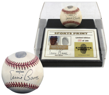 Cubs Ernie Banks Signed Thumbprint Baseball LE #'d/200 w/ Display Case BAS