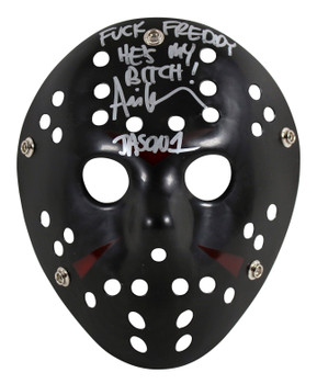 Ari Lehman Friday The 13th "F*** Freddy!" Signed Black Mask w/ Silver Sig BAS W