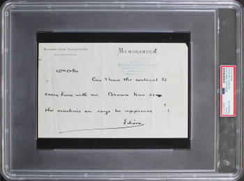 Thomas Edison Authentic Signed 5x8 1877 Handwritten Telegram PSA/DNA Slabbed