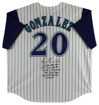 D-Backs Luis Gonzalez "Career Stat" Signed Majestic Coolbase Jersey BAS Witness