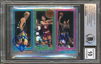 Bird, Erving & Magic Signed 1996 Stadium Club Finest Card Autos 10! BAS Slabbed