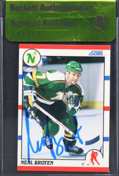 North Stars Neal Broten Authentic Signed 1990 Score #327 Card BAS #11361