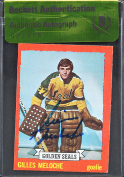 Blackhawks Gilles Meloche Authentic Signed 1973 Trading Card BAS #11379