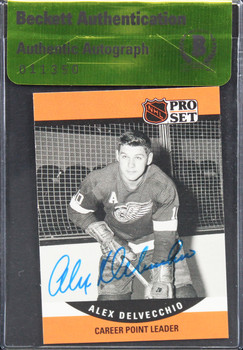 Red Wings Alex Delvecchio Authentic Signed 1990 NHL Pro Set #652 Card BAS #11350