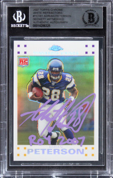 Adrian Peterson ROY 2007 Signed 2007 Topps Chrome White Ref #TC181 Card BAS Slab