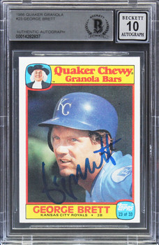 Royals George Brett Signed 1986 Quaker Granola #23 Card Auto 10! BAS Slabbed