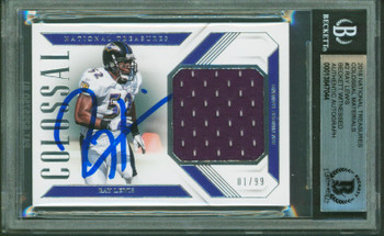 Ray Lewis Signed 2018 National Treasures Colossal Mat #2 #1/99 Card BAS Slabbed