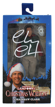 Chevy Chase Christmas Vacation Signed NECA Chainsaw Clark Figure White Sig BAS W