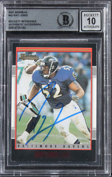 Ravens Ray Lewis Authentic Signed 2001 Bowman #43 Card Auto 10! BAS Slabbed