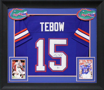 Florida Tim Tebow Authentic Signed Blue Pro Style Framed Jersey BAS  Witnessed