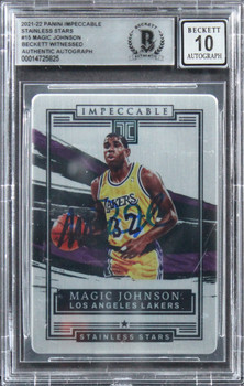 Magic Johnson Signed 2021 Panini Impeccable SS #15 #73/99 Card Auto 10! BAS Slab