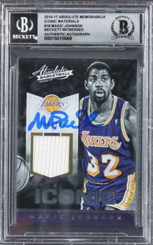 Magic Johnson Signed 2016 Absolute Iconic Mat #18 #146/149 Card Auto 10 BAS Slab