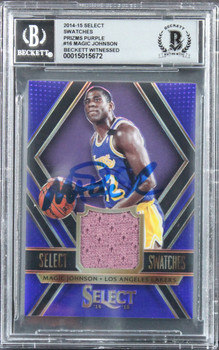 Magic Johnson Signed 2014 Select Swatches #16 #62/99 Card Auto 10! BAS Slabbed