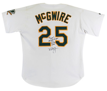 A's Mark McGwire "To Shaq" Signed Game Used White Russell Athletic Jersey BAS