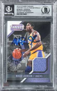 Magic Johnson Signed 2014 Panini Threads CC Mat #5 #4/49 Card Auto 10! BAS Slab