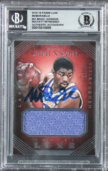 Magic Johnson Signed 2015 Panini Luxe Mem #51 #19/49 Card Auto10! BAS Slabbed