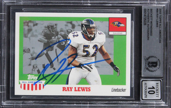 Ravens Ray Lewis Signed 2003 Topps All American #98 Card Auto 10! BAS Slabbed