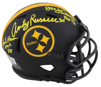 Steelers LBs (3) Ham, Lambert & Russell Signed Eclipse Speed Mini Helmet BAS Wit