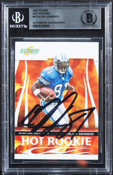 Lions Calvin Johnson Signed 2007 Score Hot Rookies #5 Rookie Card BAS Slabbed