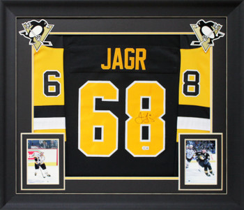 Jaromir Jagr Authentic Signed Black Pro Style Framed Jersey w/ Yellow #s BAS