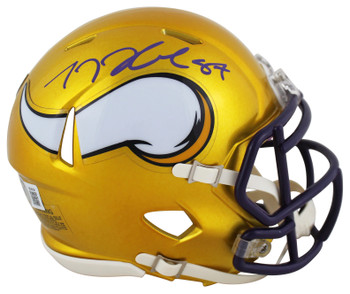 Vikings T.J. Hockenson Authentic Signed Flash Speed Mini Helmet BAS Witnessed