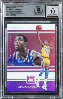 Lakers Magic Johnson Signed 2017 Panini Status Quo #10 Card Auto 10! BAS Slabbed