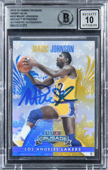 Magic Johnson Signed 2013 Panini Crusade Insert Blue #222 Card Auto 10! BAS Slab