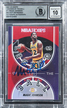 Magic Johnson Signed 2021 Hoops Legends Of The Ball #11 Card Auto 10! BAS Slab