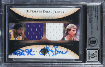 Magic Johnson & Larry Bird Signed 2005 Ultimate DJJB #3/10 Card Auto 10 BAS Slab