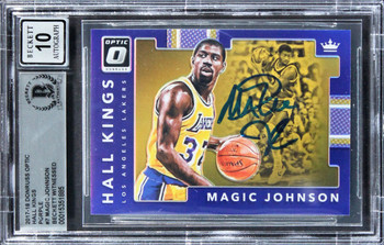 Magic Johnson Signed 2017 Donruss Optic HK Purple #7 Card Auto 10! BAS Slabbed