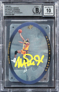 Lakers Magic Johnson Signed 1996 SPX Holoview Heroes #H5 Card Auto 10! BAS Slab