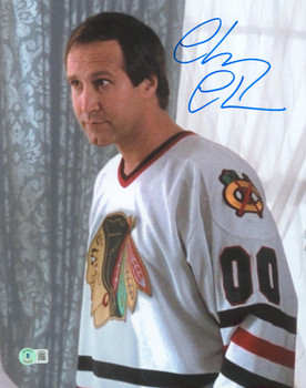 Chevy Chase Christmas Vacation Signed 11x14 Blackhawks Jersey Photo BAS Witness