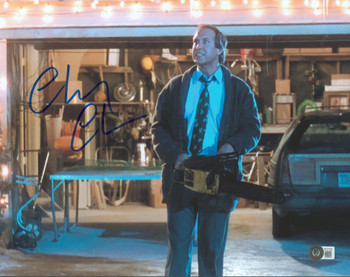 Chevy Chase Christmas Vacation Signed 11x14 Horizontal Chainsaw Photo BAS Wit