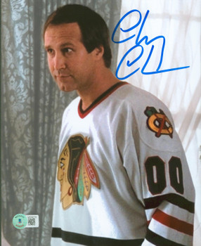 Chevy Chase Christmas Vacation Signed 8x10 Photo Blackhawks Jersey BAS Witnessed