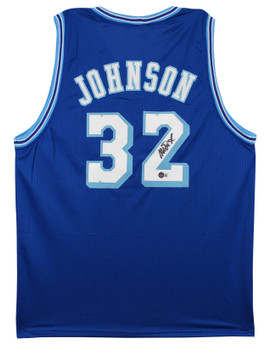 Magic Johnson Authentic Signed Blue Throwback Pro Style Jersey BAS Witnessed