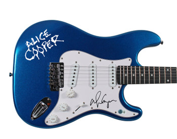 Alice Cooper Authentic Signed Blue Electric Guitar w/ Decal BAS Witnessed