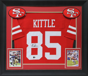 49ers George Kittle Authentic Signed Red Framed Jersey Autographed BAS Witnessed