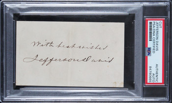 Jefferson Davis "with Best Wishes" Signed 3.5x4.5 Cut Signature PSA/DNA Slabbed
