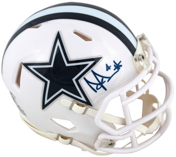 Cowboys Dak Prescott Signed 2022 Alt White Speed Mini Helmet BAS Witnessed