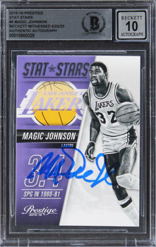 Lakers Magic Johnson Signed 2015 Prestige Stat Stars #4 Card Auto 10! BAS Slab