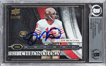 49ers Joe Montana Signed 2008 UD Icons NFL CS #CHR9 #320/750 Card BAS  Slabbed