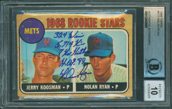 Mets Nolan Ryan "Stat" Signed 1968 Topps #177 Rookie Card Auto Grade 10 BAS Slab