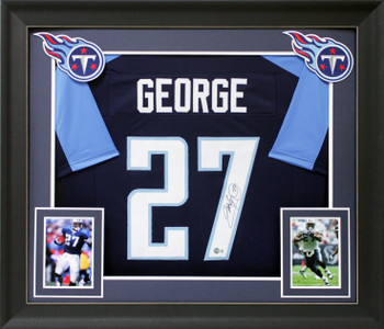 Eddie George Authentic Signed Navy Blue Pro Style Framed Jersey BAS Witnessed