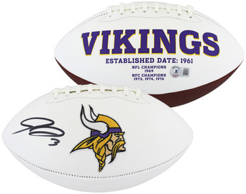 Vikings Jordan Addison Signed Rawlings White Panel Logo Football BAS Witnessed