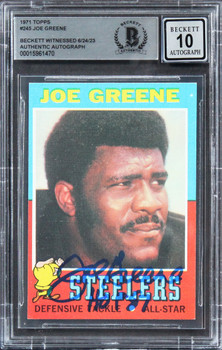 Steelers Joe Greene "HOF 87" Signed 1971 Topps #245 Rookie Card Auto 10 BAS Slab